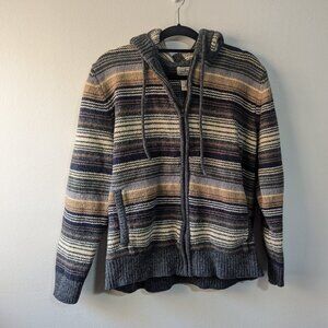 L.L. Bean Striped Lambswool Hooded Zip Sweater Size XL